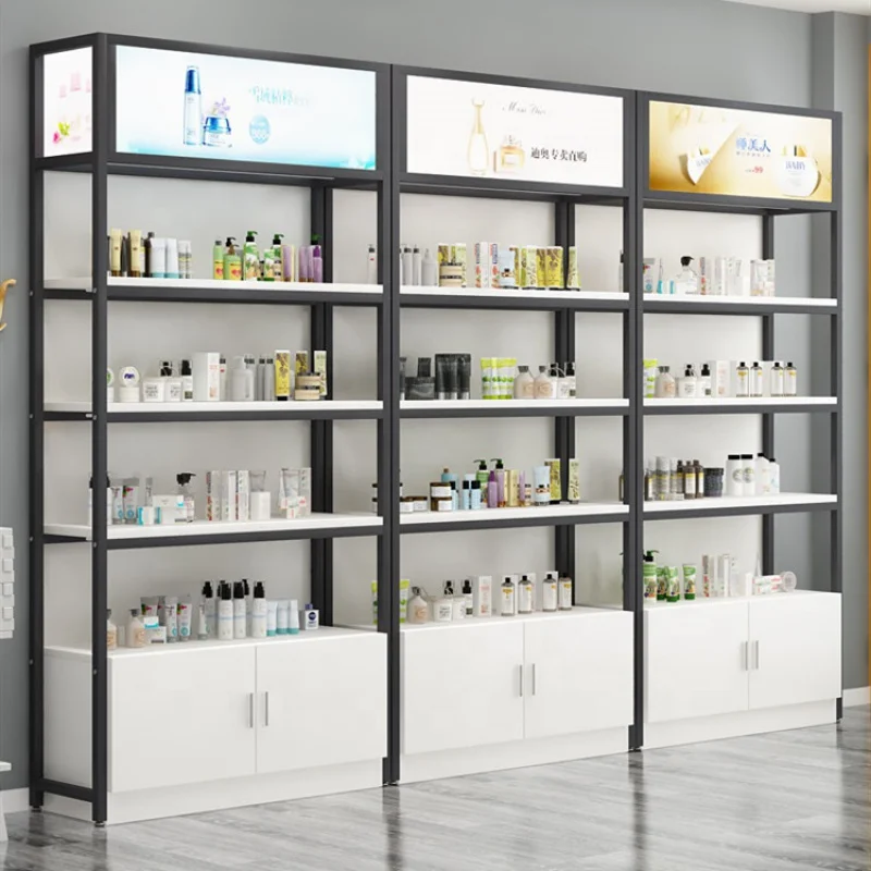 ชั้นวางของในห้องน้ำไม้แต่งหน้าน้ำหอมเฟอร์นิเจอร์ทันสมัยสำหรับร้านเครื่องสำอางชั้นวางของความงามตามสั่ง 1