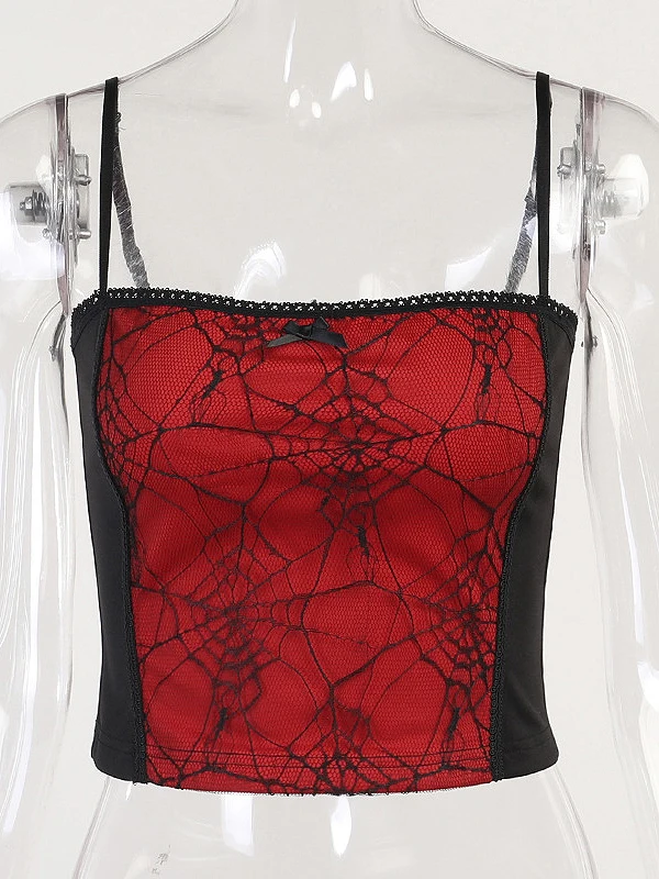 nylon camisole Women's Gothic White Pink Red Spider Web Print Tube Top Sexy Lace Suspender Vest New Slim Sling Tank Top Streetwear Corset silk camisole