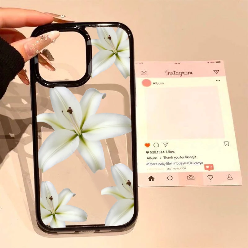 Elegant Blue Lily Flower Print Clear Hard Phone Case