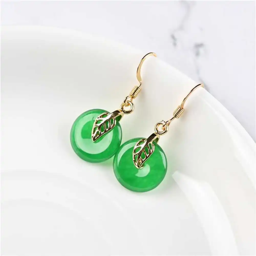 

Pair Chinese Jadeite Jade Disks Earrings Lucky VALENTINE'S DAY Party Ear stud Diy FOOL'S DAY New Year Hook Classic Fashion