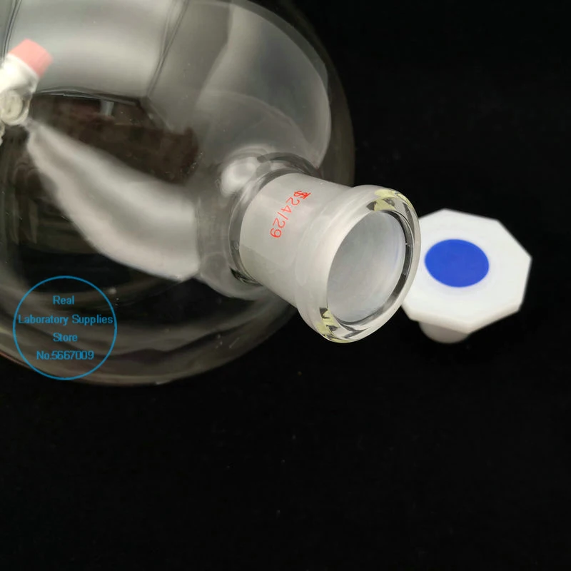 1PCS 25ml To 1000ml 19# 24# Ball-shaped Clear Lab Ground-in Mouth Glass Separating Funnel with PTFE Piston
