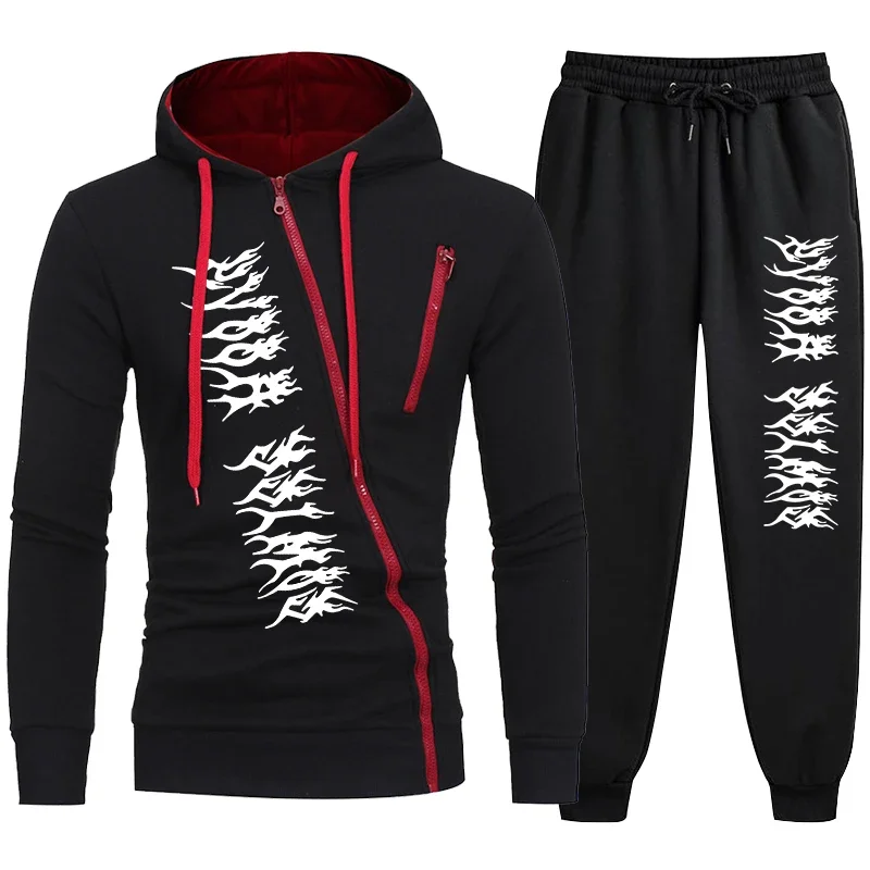 Polyester Mens Tracksuit Zipper Hoodie Sweatpants Set