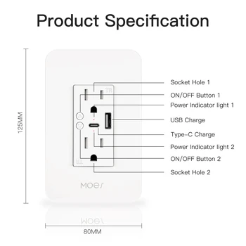 WiFi Smart Power Wall Socket with Type C And USB Dual Outlet Plug Power Outlets Support Alexa Google Home 6