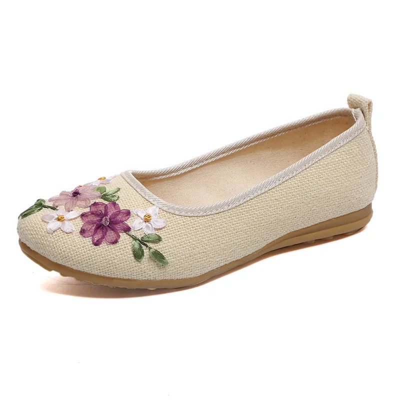 Women Lady Embroidered Flower Cloth Shoes Ethnic Embroidery Flat Linen