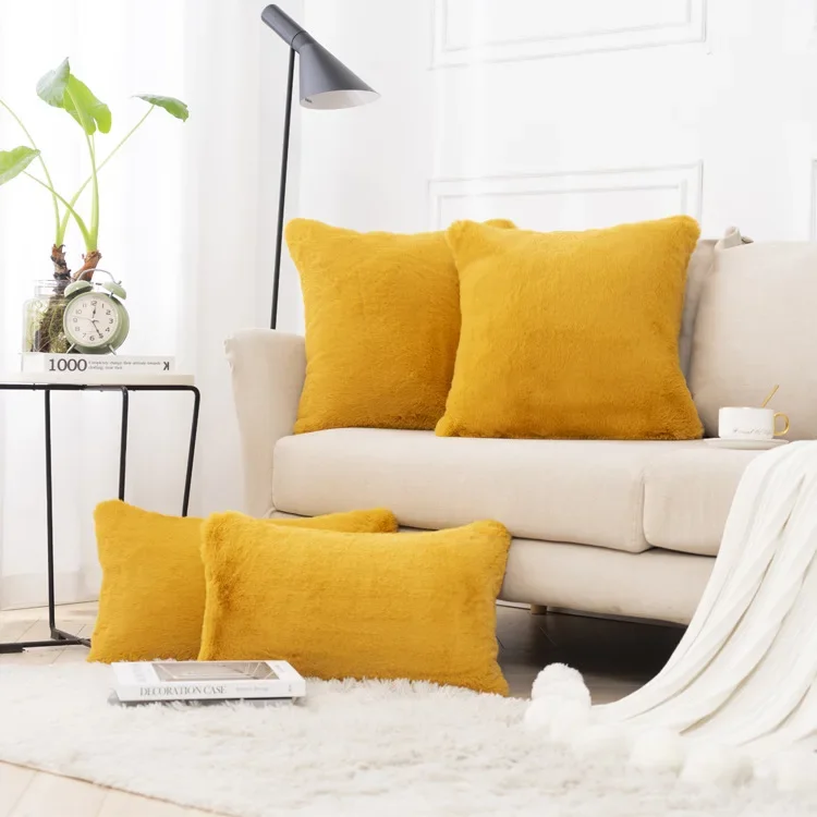

Plush Pillowcase for Home Decorations Simulated Rabbit Hair Square Cushion Cover Solid Color Pillow Case for Sofa Livingroom