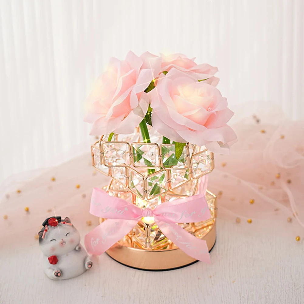 

Fashion Crystals Cubes LED Rose Night Light Fashionable Festival Decoration Light Ornament For Home Party