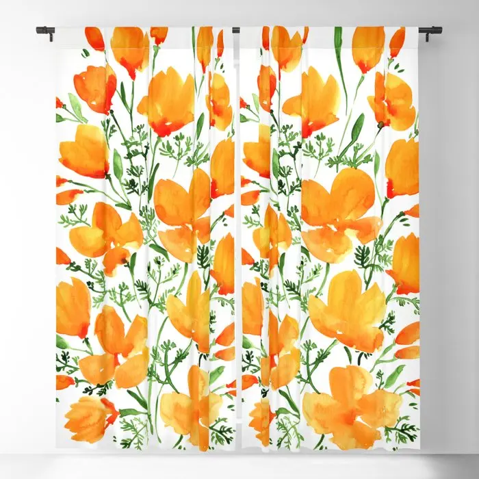 

Watercolor California Poppies Blackout Curtains 3D Print Window Curtains For Bedroom Living Room Decor Window Treatments