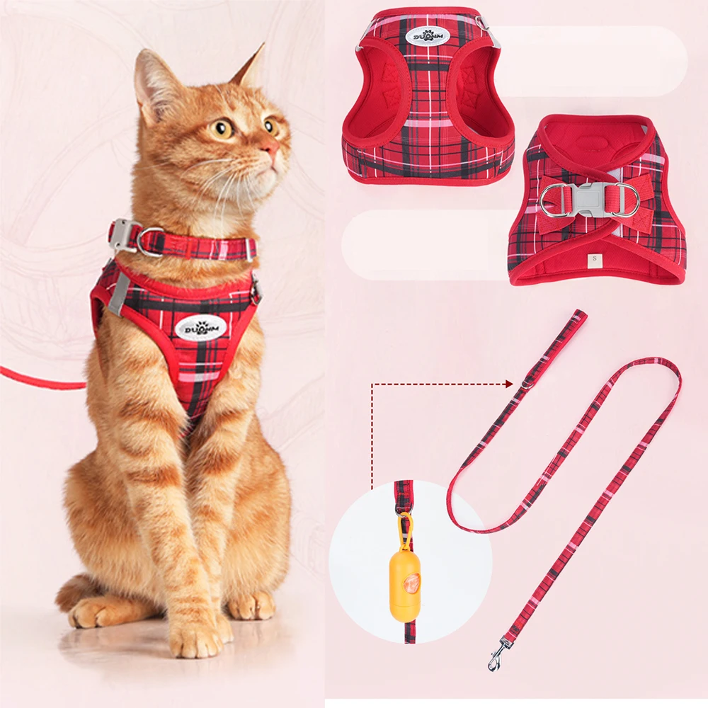 Adjustable Plaid Pet Leash And Collar Set For Cats And Dogs_voghion.com