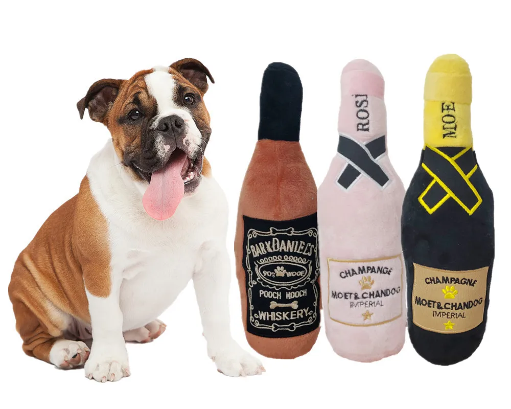 Lovely Stuffed Plush Pet Chewing Toys Plush Dog Wine Bottle Squeaky Toys With BB Sound 2