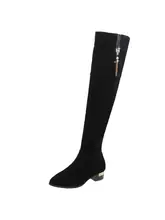  Womens Shoes Fashion Solid Color Suede Zipper Boots Rhinestone Pearl Heel Over The Knee over The Knee Boots for Women with Heel 