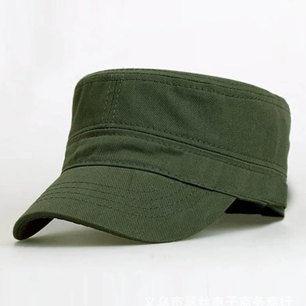 New Men Solid Color Military Hats Cap Summer Autumn Casual Cotton Flat Top Caps Vintage Army Hats Outdoor Man Sun Cap