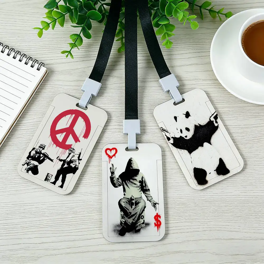 아트 B-뱅크시 카드 홀더 랜야드 회사 직원증 유니섹스 ID 이름표 작업 카드 홀더 사무용품