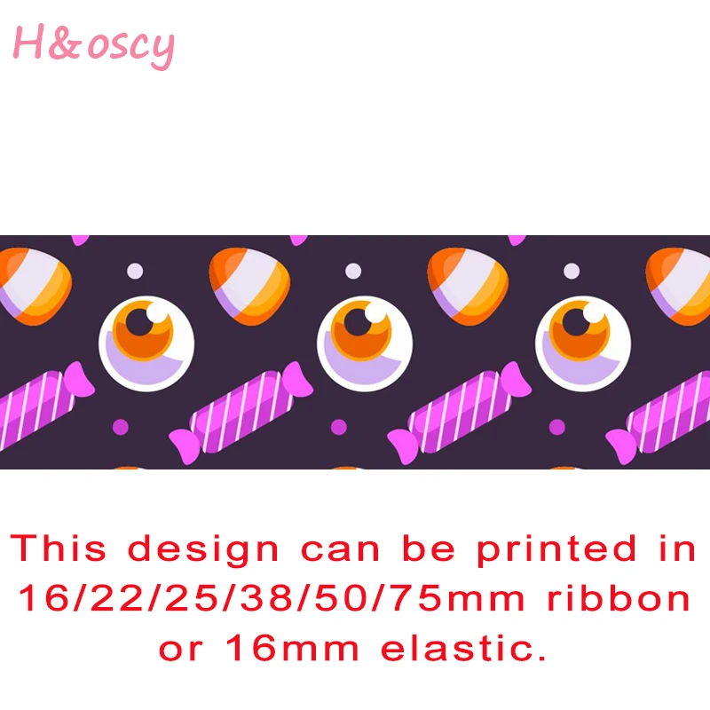 

50 ярдов, корсажная лента с принтом на Хэллоуин для творчества, банты для волос, праздничный подарок, украшение для упаковки поделок