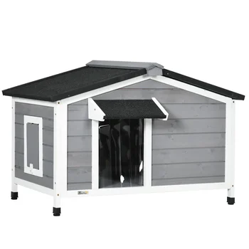 PawHut Caseta para Perros de Exterior con Techo Asfáltico 97x72x65 cm Gris 1
