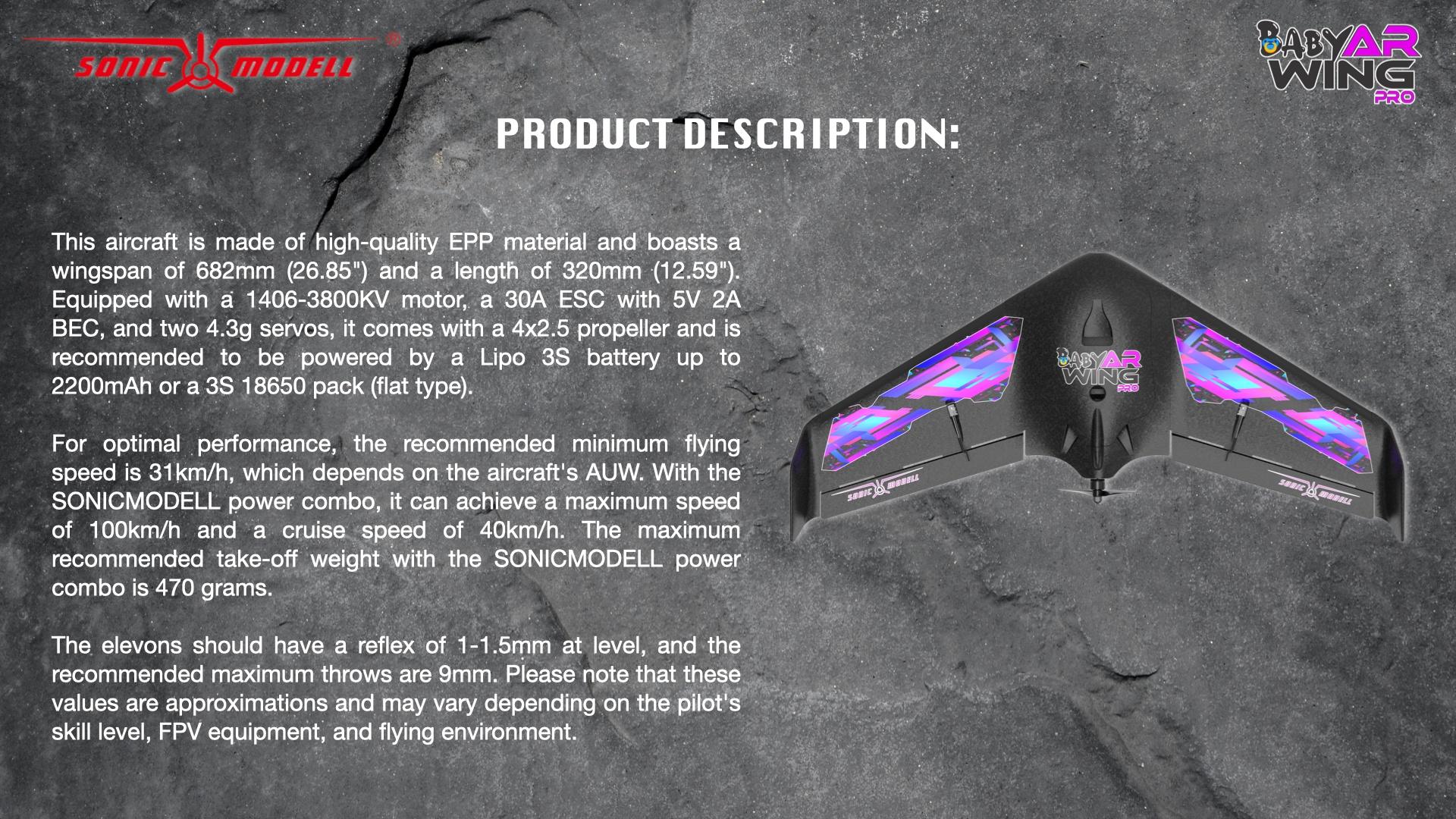 Sonicmodell Baby AR Wing Pro 682mm Wingspan EPP FPV Flying Wing RC Airplane KIT/PNP