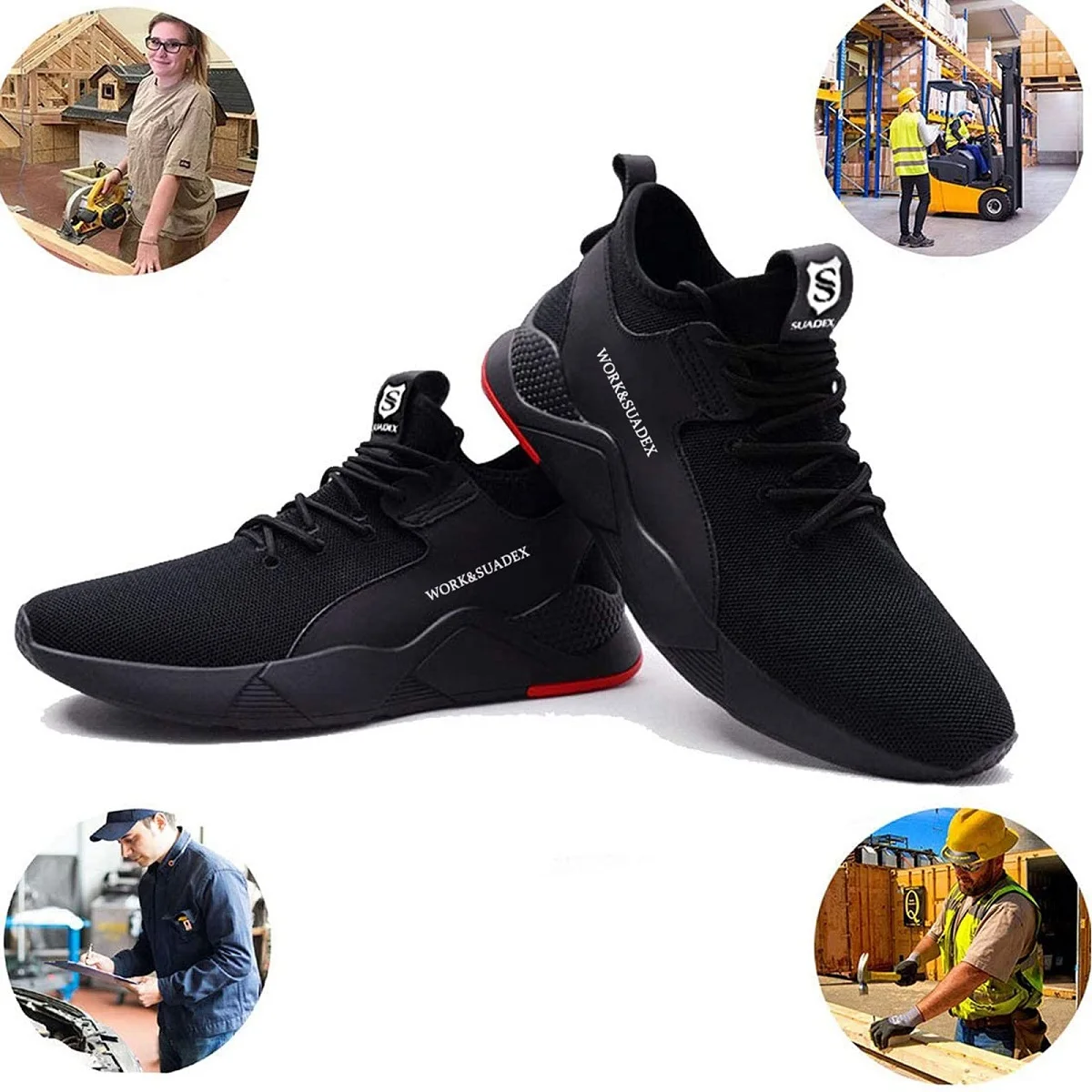 SUADEX Men Work Safety Shoes Steel Toe Cap Anti-Smashing Puncture Proof Construction Work Boots Non-Slip Breathable Work Shoes