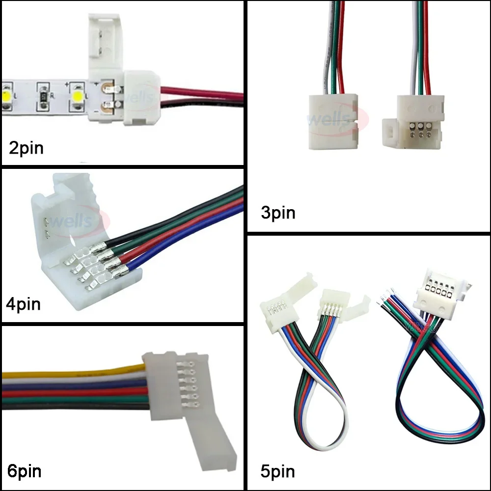 100pcs LED Connector Wire 2pin 3pin 4pin 5pin 6pin connector Cable For ...