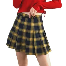 

Paris Girl Skirts Harajuku Spring Summer Women Fashion Skirts Cute Yellow Black Red Lattice Pleated Punk Style High Waist Skirt