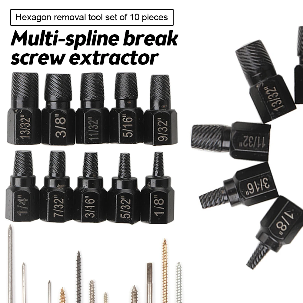 1 Set of 10 Screws and Nuts Extractor Broken Screws Extractor Broken Head Screws Hexagonal Bolt Removal Tools