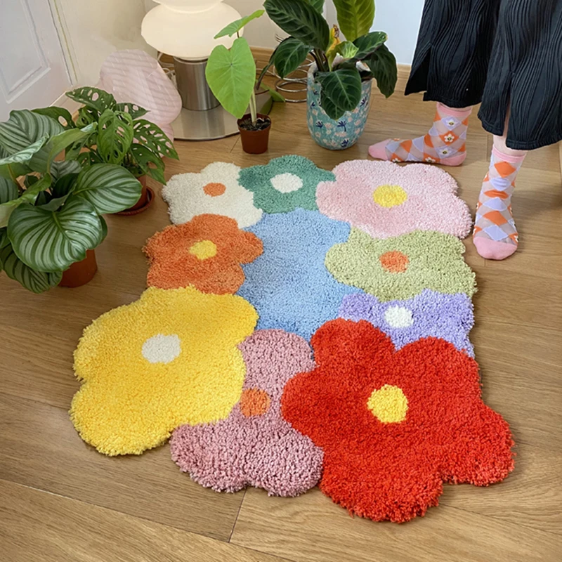 Flower Floor Mat/Rainaow Ecru beige - estheticareclinic.com.pk