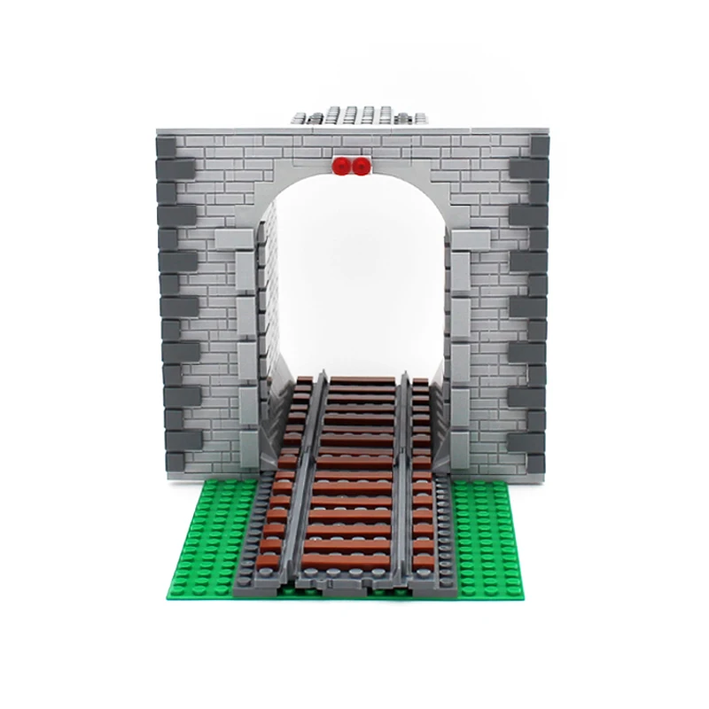 

MOC Train Track Construction Railway Traffic Rail Tunnel Entrance Scene Toy Model Small Particle Building Blocks.