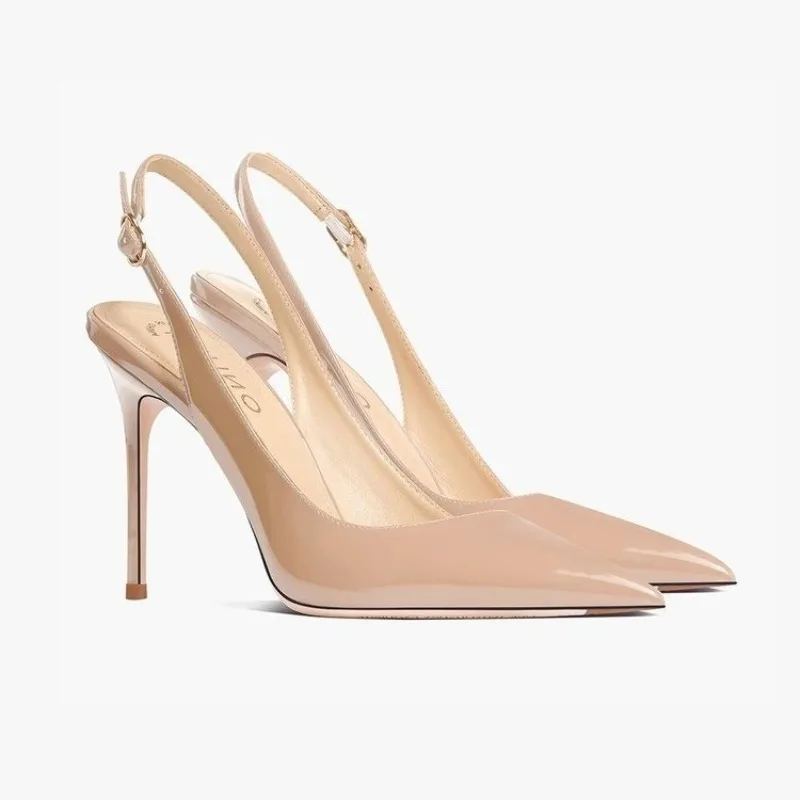 حذاء كعب بيج مفتوح من الخلف