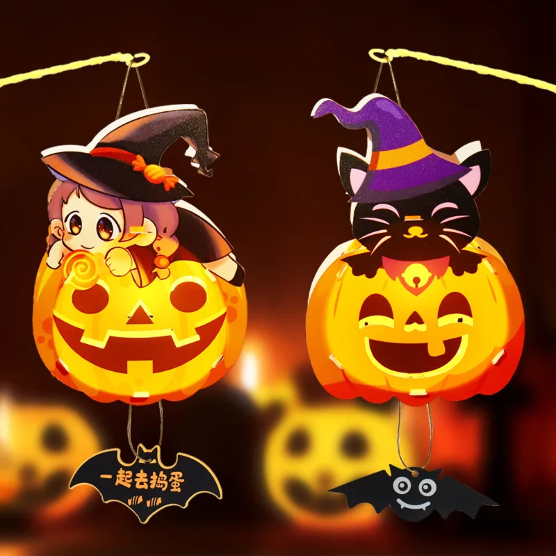 Halloween pumpkin lantern handmade hand-held lantern luminous toy pumpkin projection props