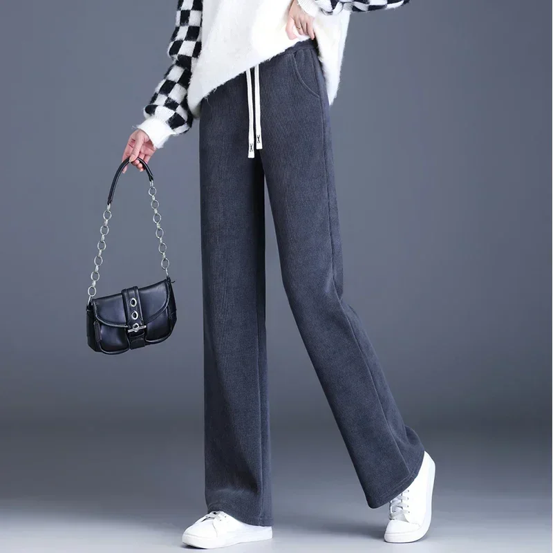 

Casual High Waist Pants Winter Warm Thick Wide Leg Pants Women Fashion Drawstring Lady Trousers Autumn New Loose Pantalon 29641