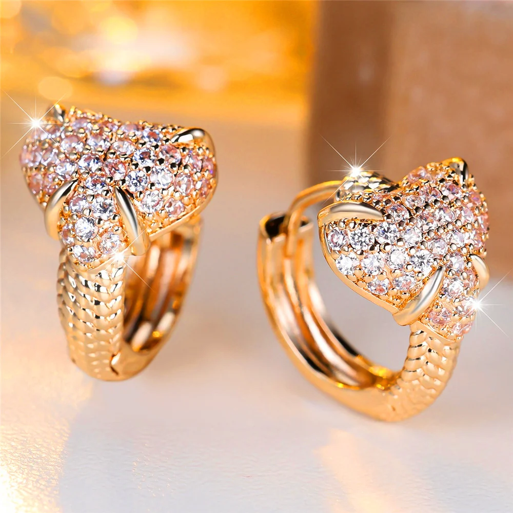 Luxury Crystal White Zircon Love Heart Hoop Earrings For Women Vintage Gold Color Wedding Jewelry
