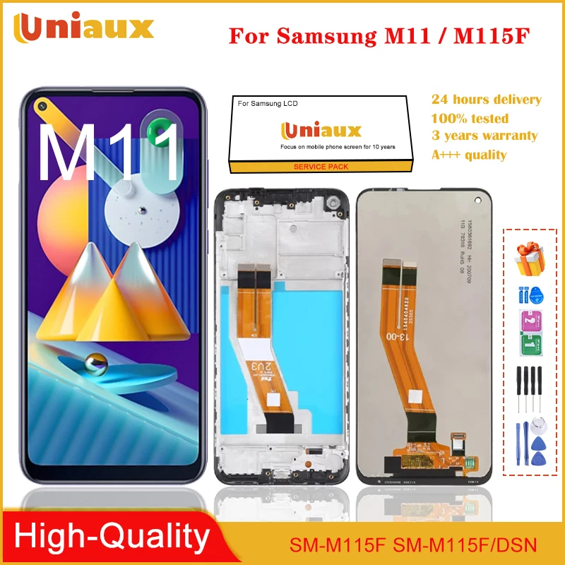 

6.4'' Original For Samsung Galaxy M11 LCD M115 SM-M115 M115F M115G/DS LCD Display Touch Screen Digitizer Glass Assembly Frame