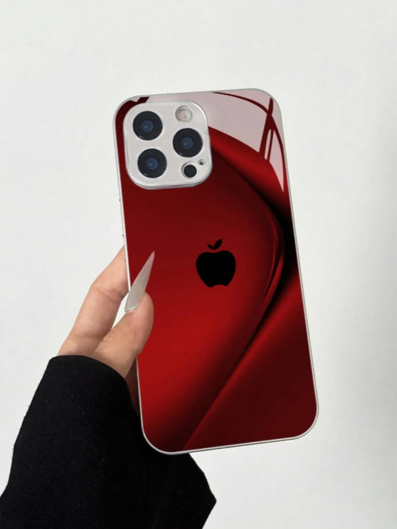 Plating Silver Red Apple Toughened Glass Design Phone Case