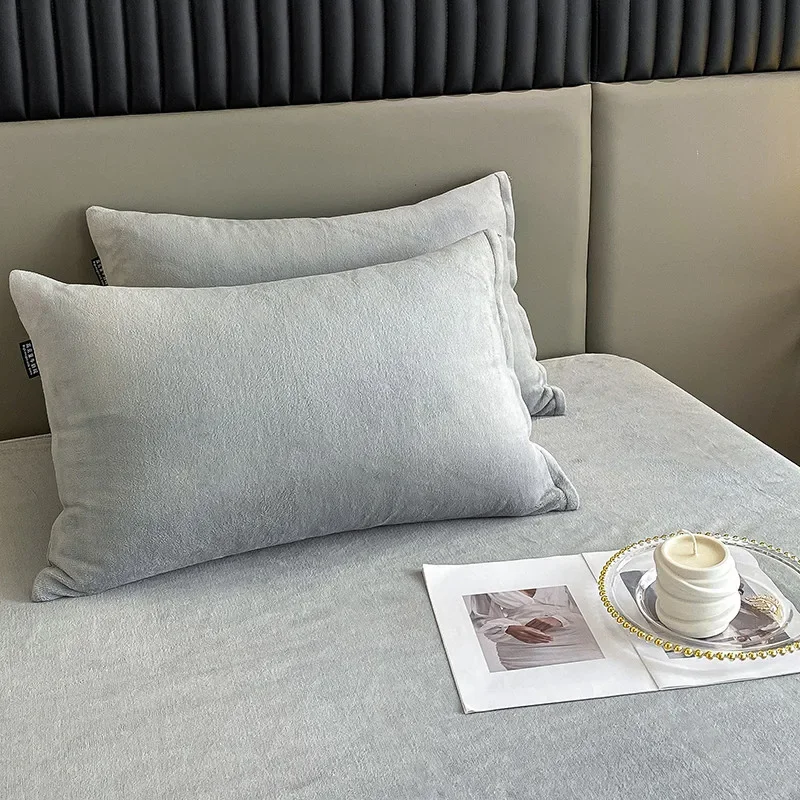 Silk pillowcase winter warm flannel pillowcase solid color velvet fabric for bedding