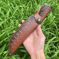 29.9 cm Fixed Blade Knife Scabbard Embossed Cowhide Cover Leather Sheath  Camping Knife Case Hunting Holsters with Belt Buckle 2