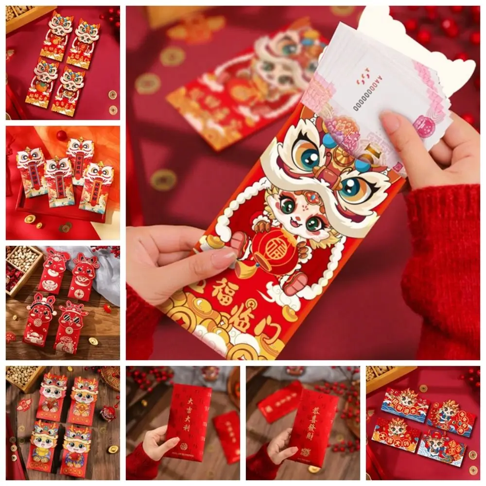 

4/6Pcs Luck Money Bag Red Envelope Best Wishes 2024 New Year Packet Money Bag Dragon Pattern Good Luck Blessing Bag