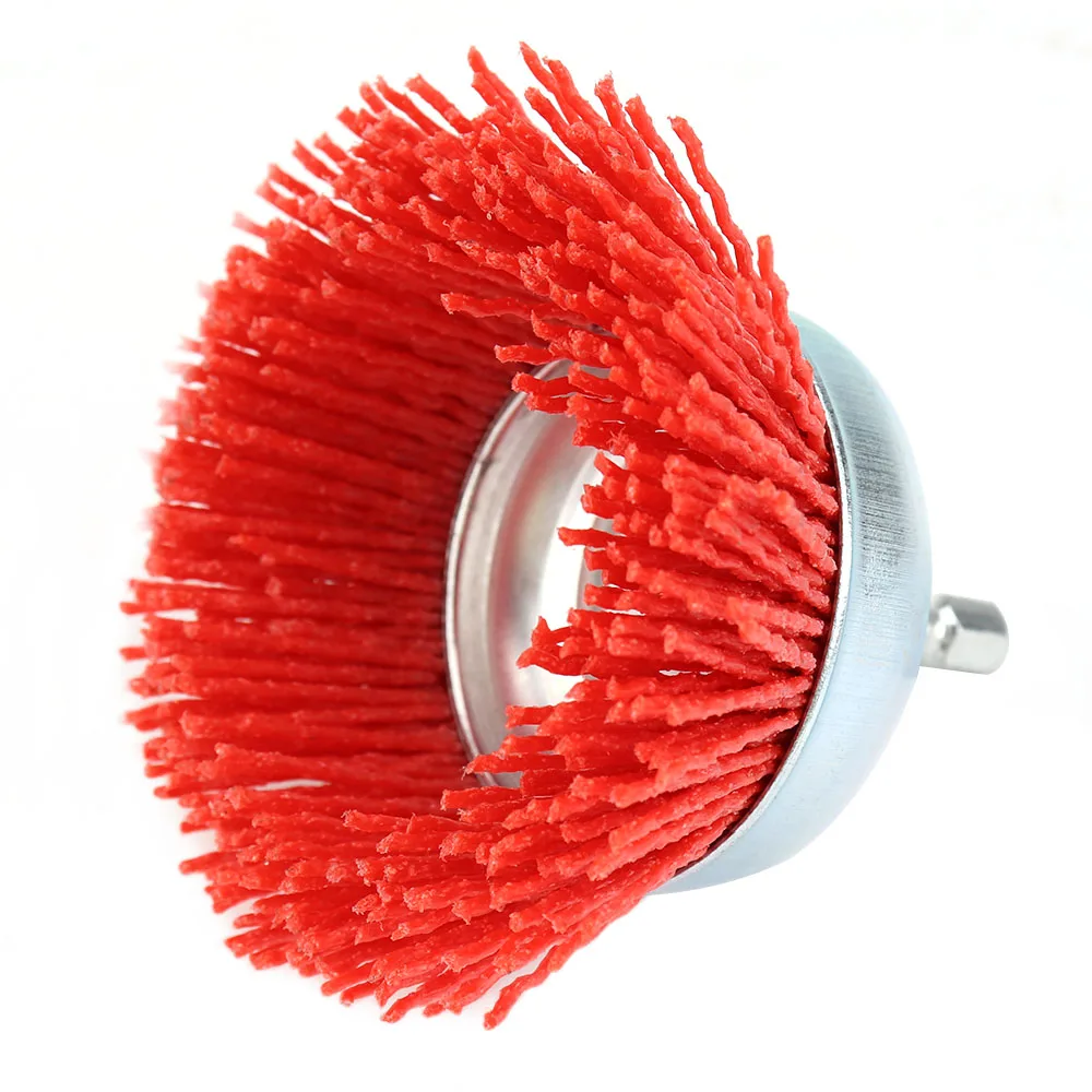 SIFANG 75mm Nylon Cup Brush Wood Polishing Wire Wheel Brush With Hexagonal Shank Abrasive Rust Removal Drill Rotary Tool Brush 4