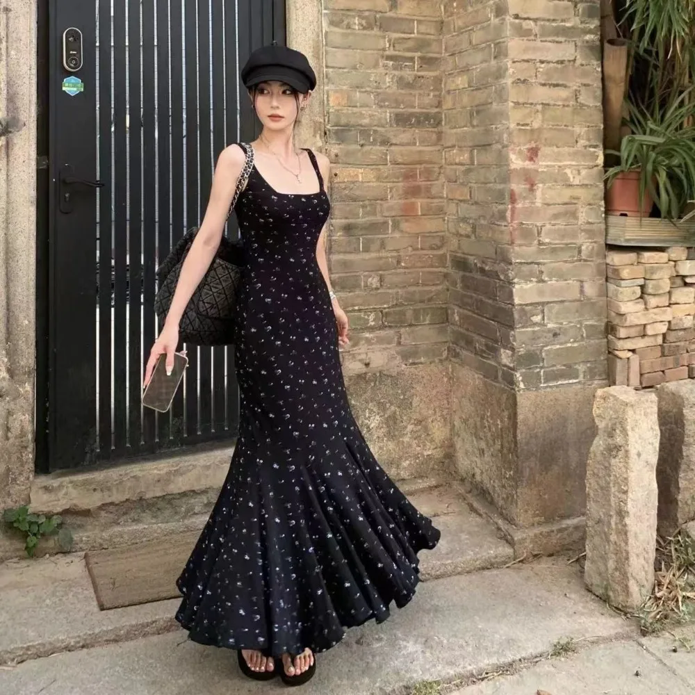 Vestiti Da Festa Eleganti Estivi Donna 2024 Nuova Collezione Abiti Lunghi Floreali Neri Per Le Donne