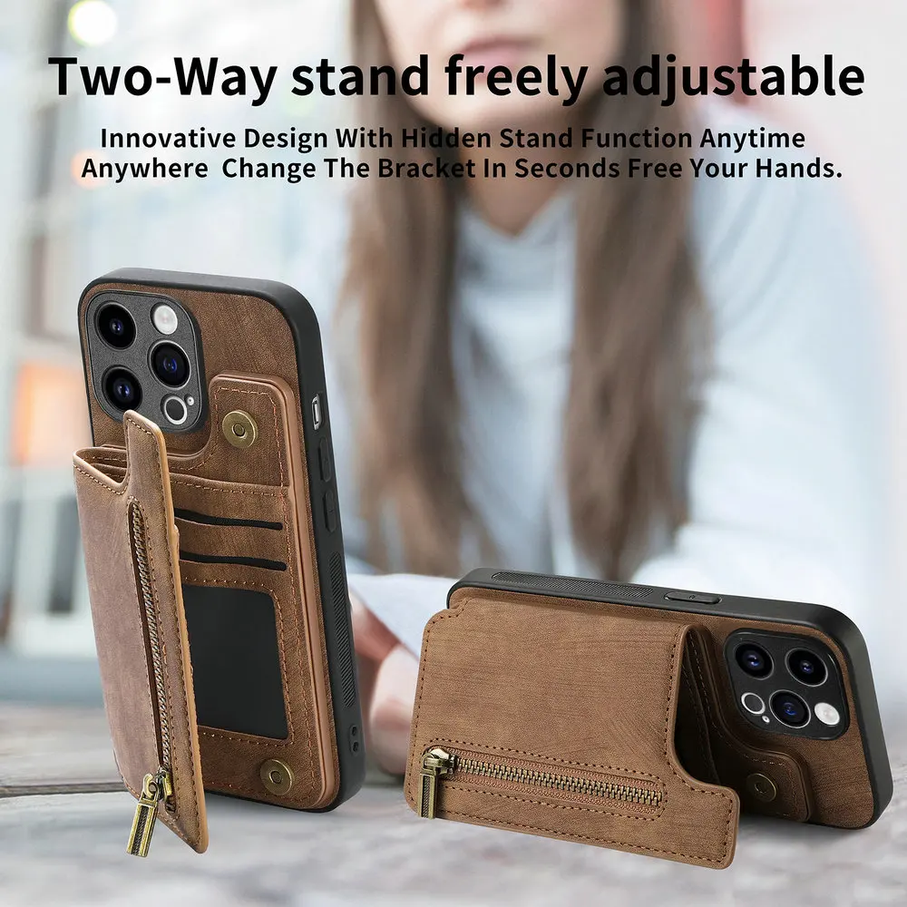 Elegant Zipper Leather Phone Case with Magnetic Closure - Luxury Cover