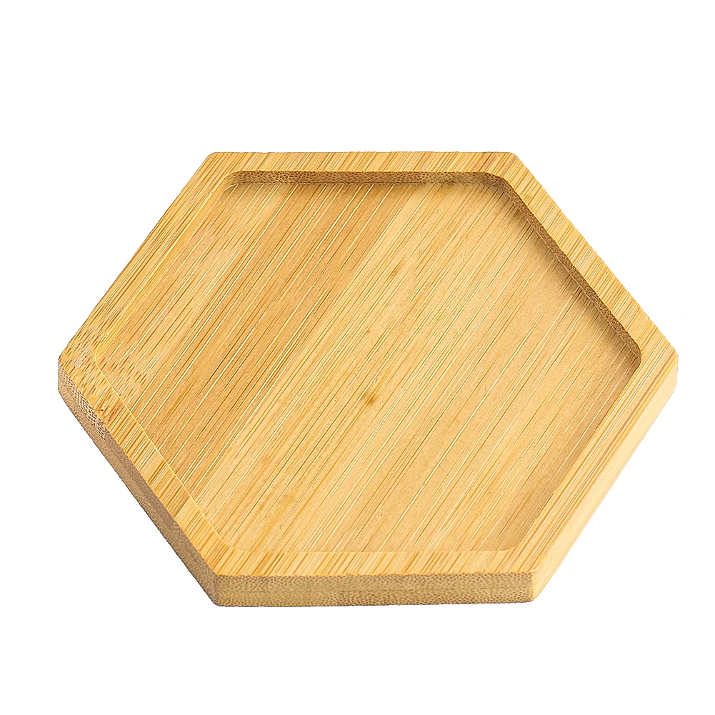 12CM Charm Geometry Hexagon Natural Bamboo Wood Display Tray Necklace Bracelet Jewelry Cosmetics Storage Display Stand Base Prop