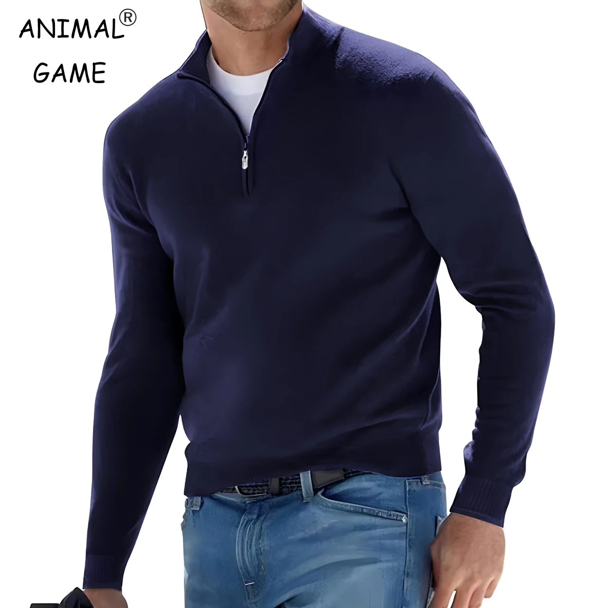 Basic sweater Men's Long Sleeve Pullover Solid Color Half Zipper Sweaters V-neck Knitted Sweater Men Oversized Breathable Streetwear
