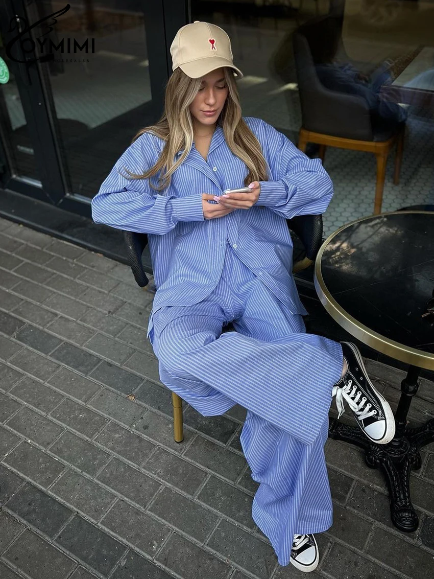 Smart Casual Blue Cap Outfit Oymimi Fashion Long Sleeve Blouse