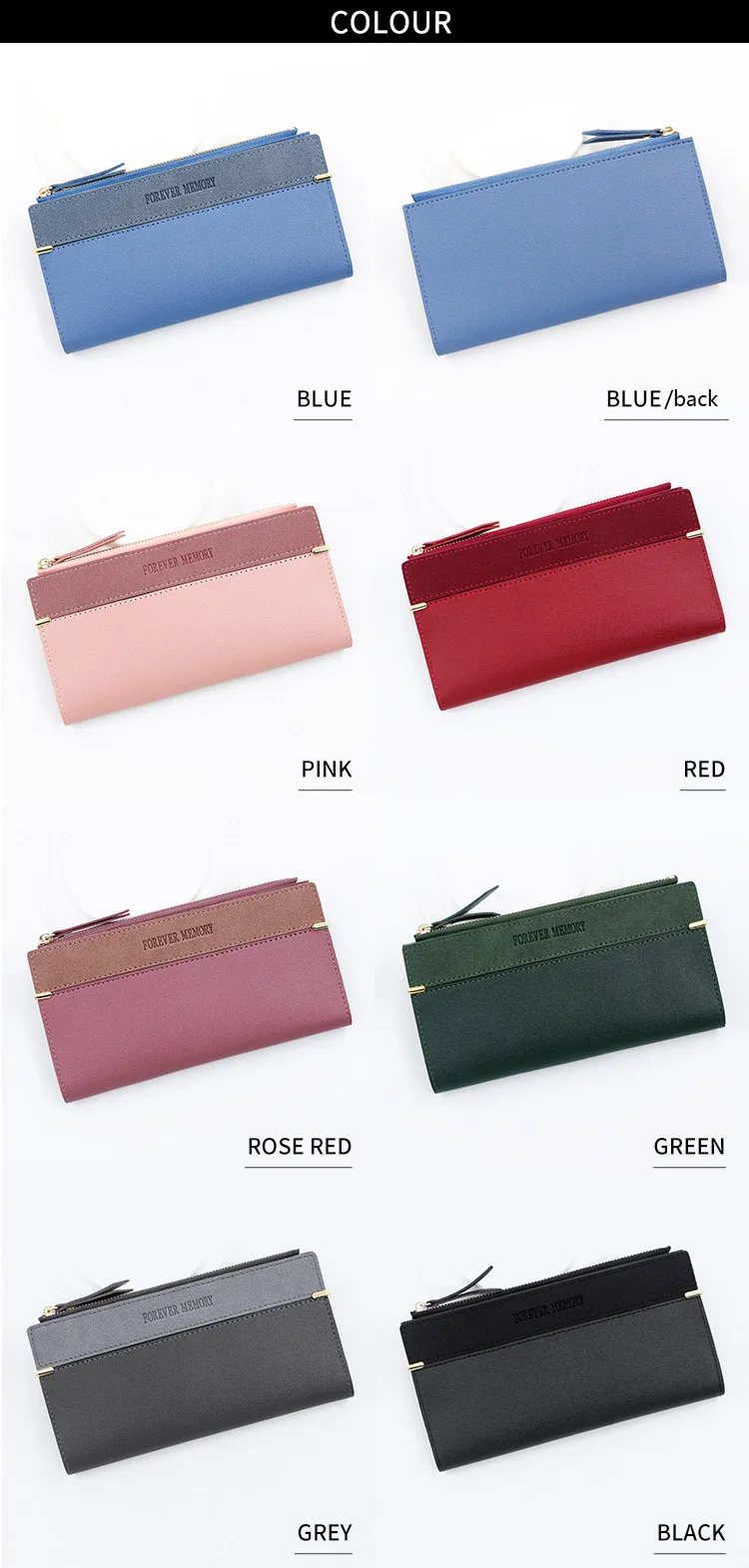 Neue Frauen lange Brieftaschen Handtasche Reiß verschluss Münz tasche weibliche Geldbörse Foto halter Kreditkarten inhaber Frauen Clutch Brieftasche – Detail 6