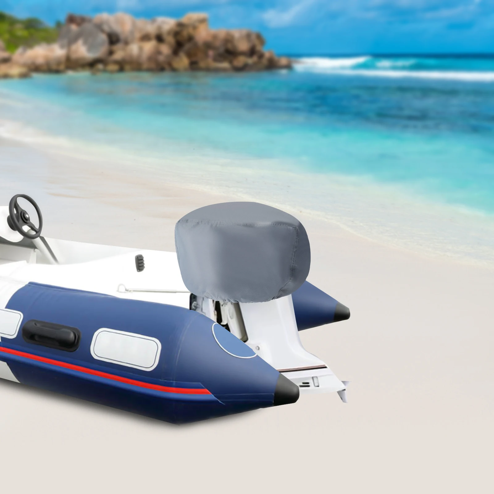 

Outboard Motor Cover, 420D Heavy Duty Waterproof Boat Motor Cover Boat Engine Hood Covers- Fit for Motor up to 6-15HP