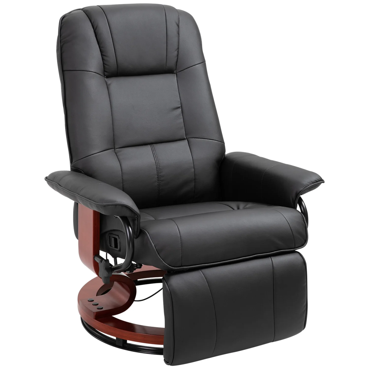 

Black Faux Leather Manual Recliner Chair with Adjustable Swivel, Comfortable Footrest and Armrest, Stylish Wrapped Wood Base for