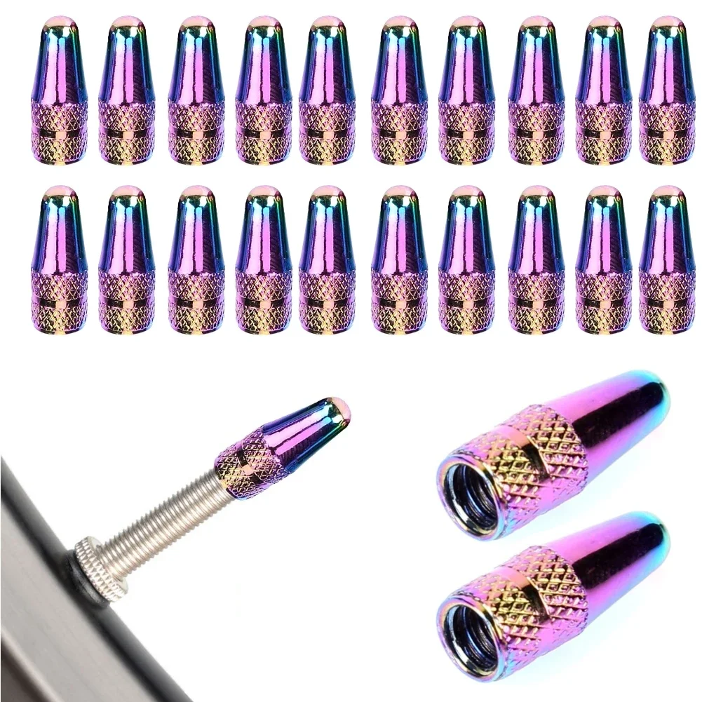 Bicycle Tire Valve Cap Bicycle Valve Cap Valve Caps Rainbow Color Bicycle Tire Valve Cap Aluminum High Pressure Caps For Presta Valves Bike Tyre Hat MTB Accessories 2/5/10/20pcs