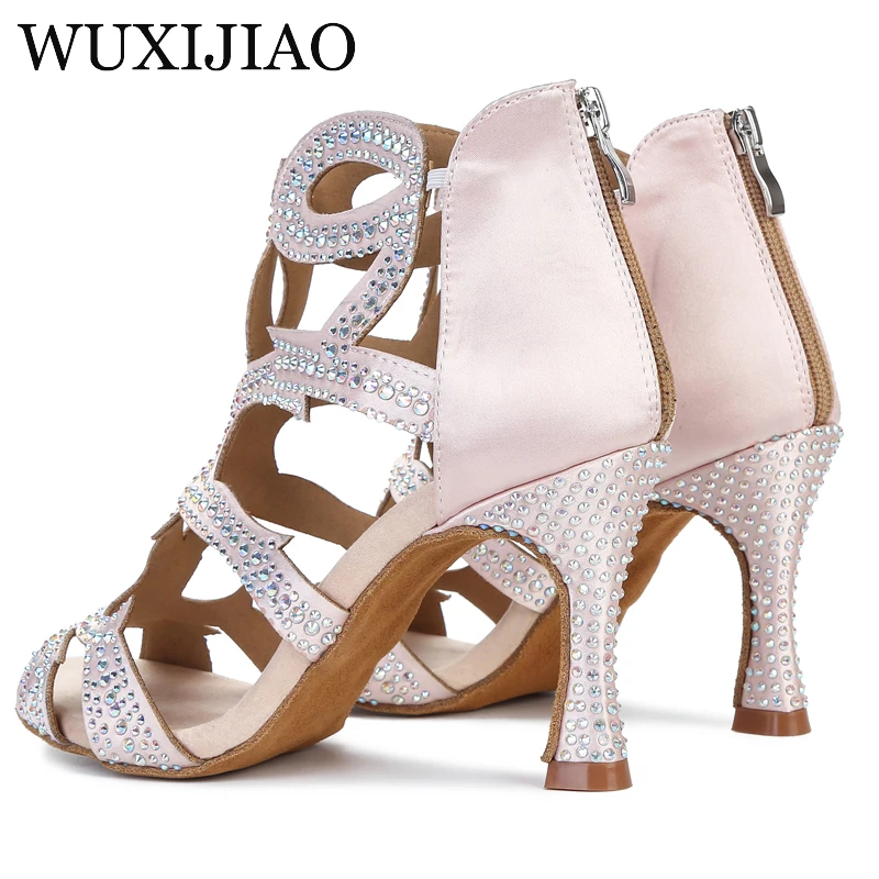 WUXIJIAO New dance shoes ethnic traditional rhinestone pattern latin dance shoes professional ballroom dancing shoes