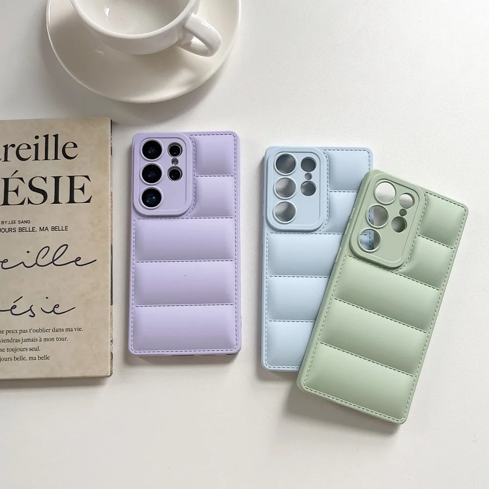 Tri-Tone Fashionable Minimalist Down Jacket Protective Phone Case