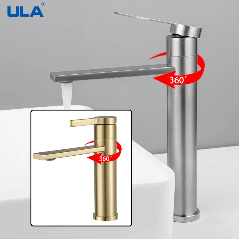 ULA 브러시 대야 수도꼭지, 욕실 싱크대 수도꼭지, 온수 냉수 싱크대 수도꼭지, 360 도 회전 믹서 크레인 