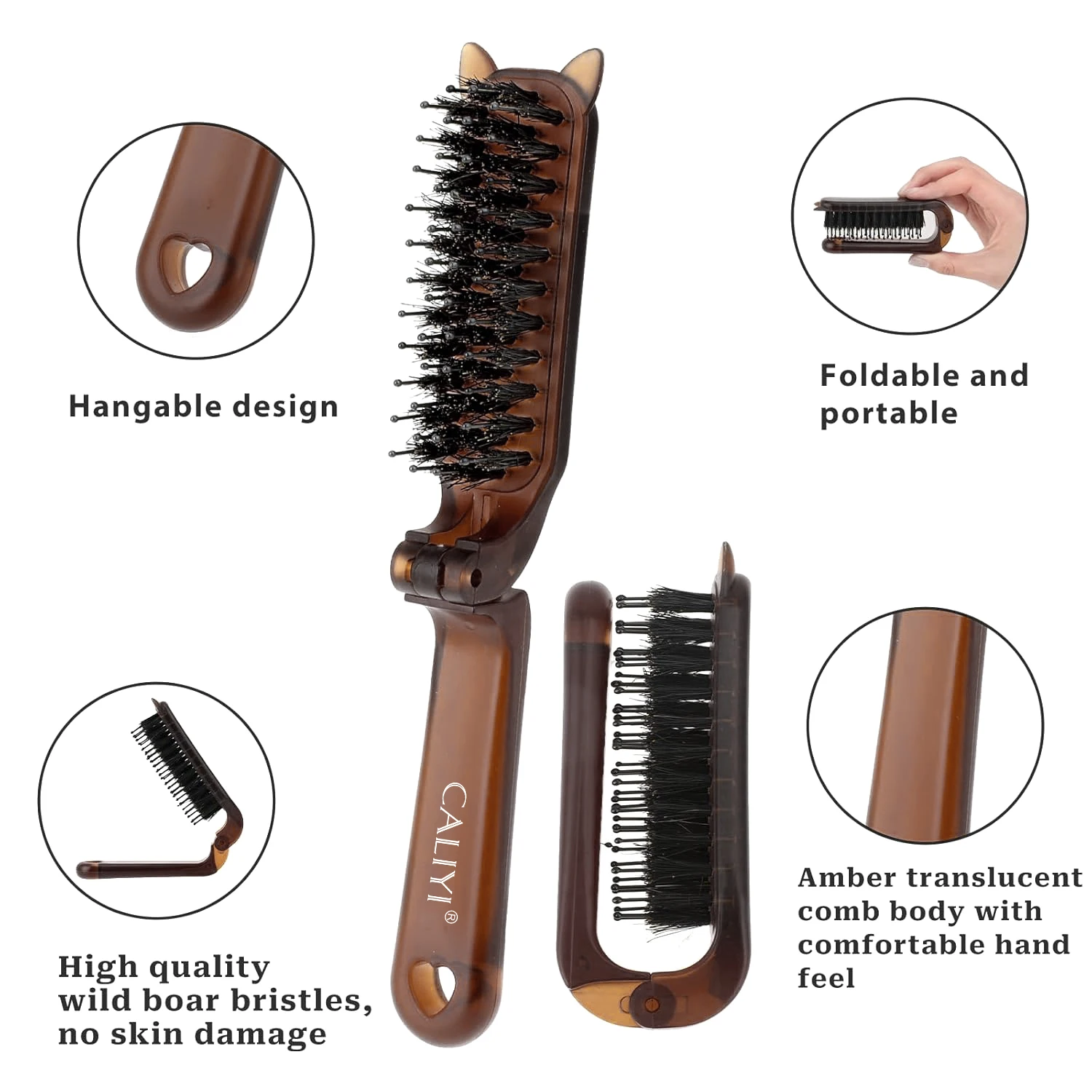 CALIYI 1/2PCS 접이식 헤어 빗 휴대용 멧돼지 강모 헤어 브러시 헤어 브러시 헤드 마사지 여행용 빗 헤어 스타일링 액세서리