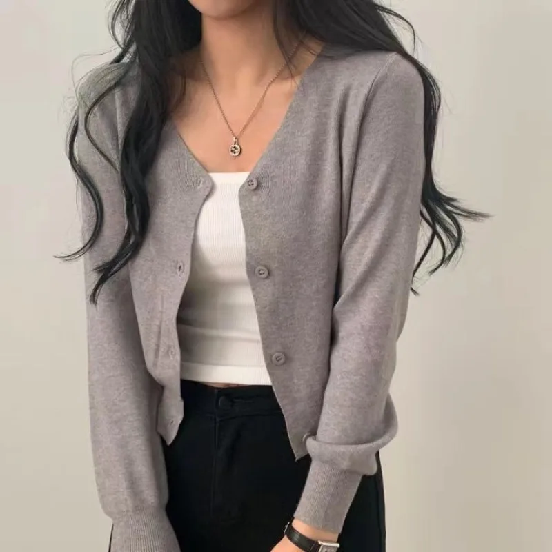 

ZARSVAFLY V-neck Short Knitted Cardigan Women Fall Winter Korean Slim Casual Long Sleeve Sweaters Outerwear 4 Colors