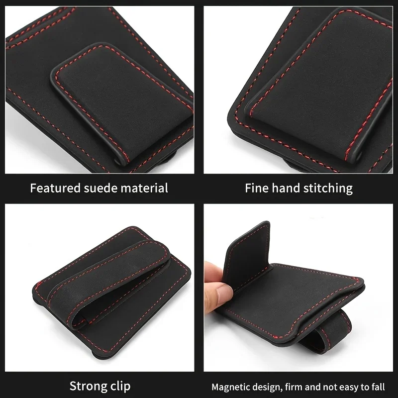 Luxury Suede Leather Car Visor Sunglass and Ticket Holder Clip